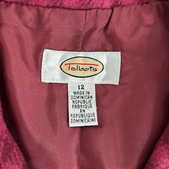 Talbots Burgundy and Pink Checked Wool Blend Jacket Cuffed Sleeves Size 12 - Picture 2 of 9